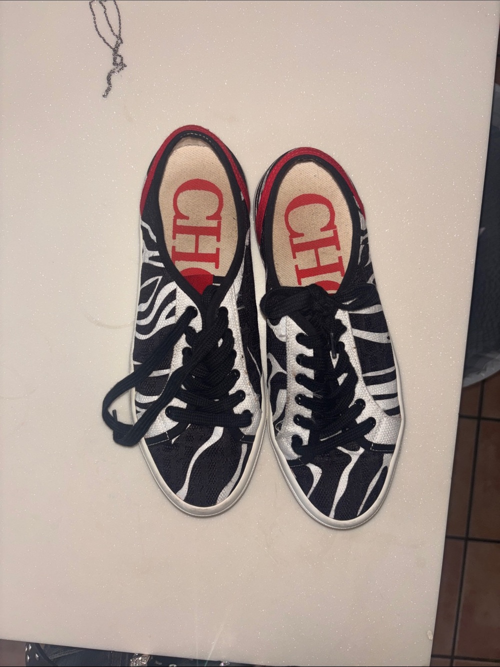 Carolina herrera Zebra Print Low-Top Sneakers with Red Accents